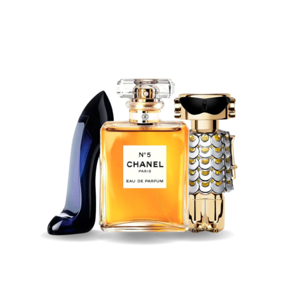 Combo de 3 Perfumes - Good Girl de Carolina Herrera, Nº5 de Chanel y Fame de Paco Rabanne