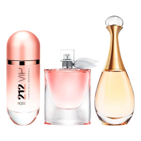 Combo de 3 Perfumes para Mujer - 212 VIP Rosé, La Vie Est Belle y J'adore [100 ml]